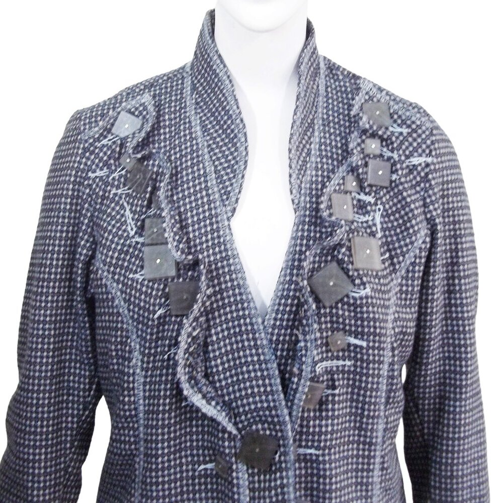 Y2K Dick & Jayne Boho Deconstructed Chunky Button Check Blazer Jacket S NWT - Picture 3 of 7